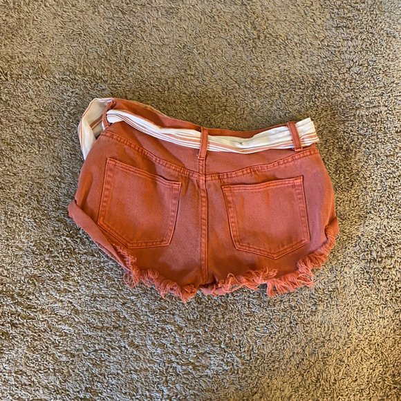 Burnt Orange Denim Shorts with Linen Tie - Picture 2 of 2